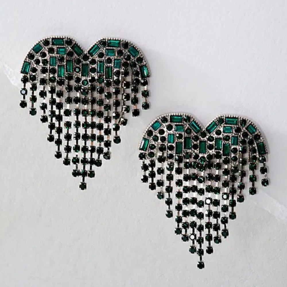Free People Hearts On Fire Earrings in Emerald NWT